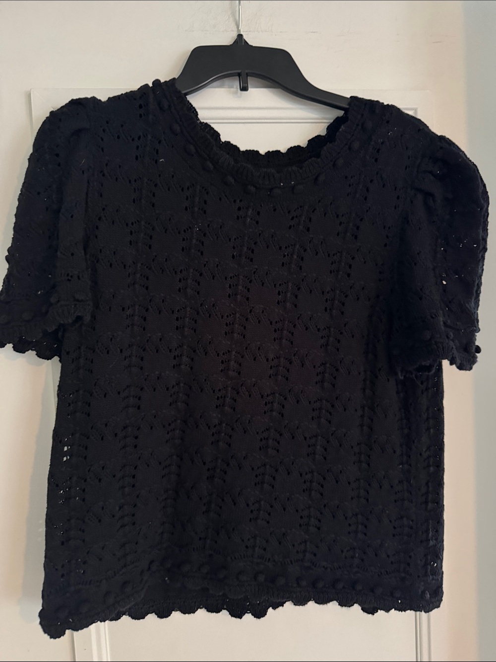 Anthropologie Black Crochet Puff Sleeve Top